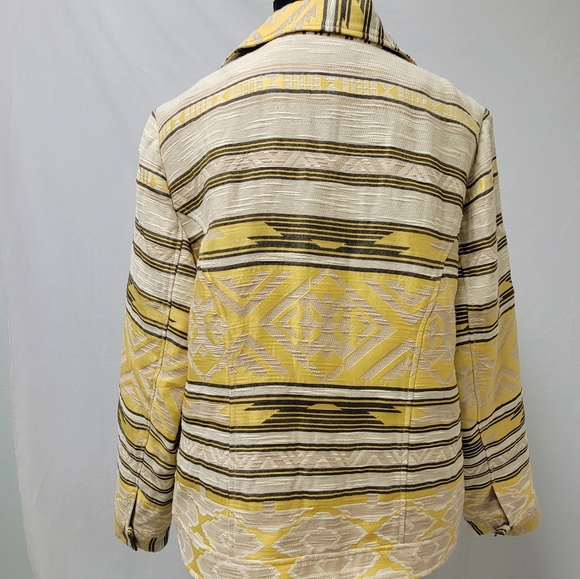 Chicos Size 2 (large 12) Aztec Jacquard Moto Jacket Yellow & Beige New $139. - Picture 5 of 11